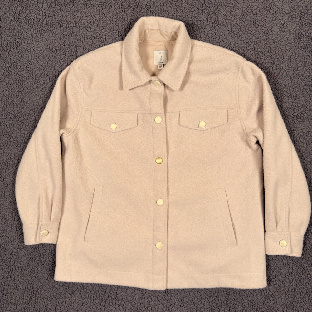 Joie Moto Jacket Womens Large Cream Fleece Shacket Shirt Jacket Button Front NEW